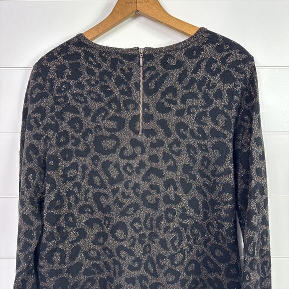 Chico's Leopard Print Long Sleeve Pullover Sweater Metallic Black sz 2 / Large - Picture 6 of 8